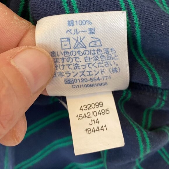 Lands End Mens Polo Shirt M 38-40 Striped Long-Sleeve Navy & Green 100% Supima - Picture 8 of 10